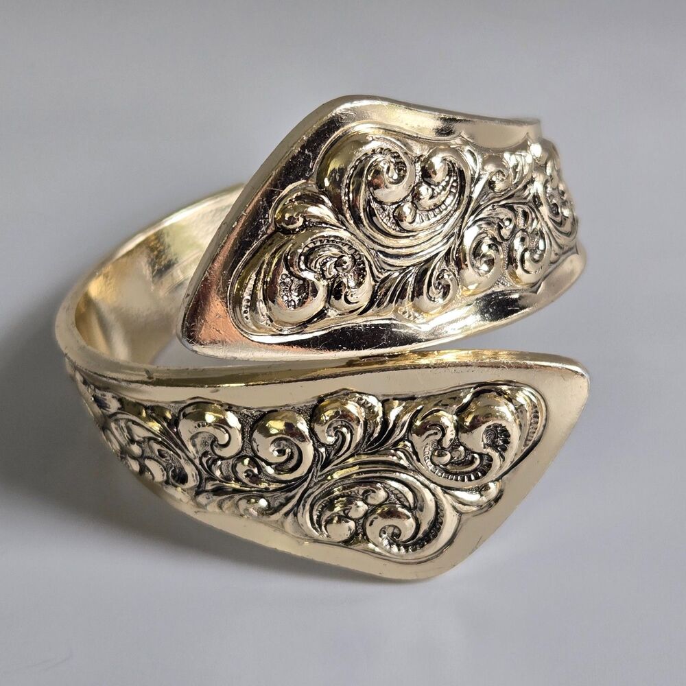 Vintage MIW Germany Hummel Spoon Bracelet Ornate Hinged Bypass Cuff Clamper